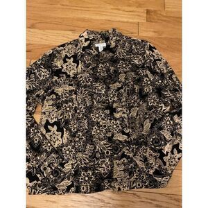 Charter Club women's black paisley button down collared long sleeve jacket sz PM